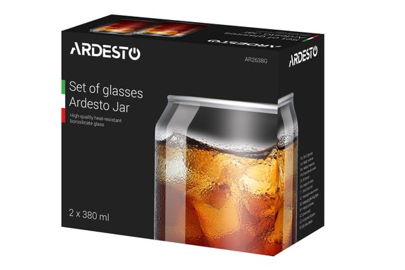 Набір склянок Ardesto Jar, 380 мл, H 12 см, 2 шт., боросилікатне скло AR2638G фото