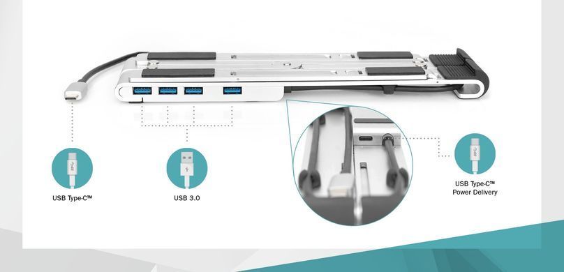 Digitus Подставка для ноутбука Variable Notebook Stand, до 17'', USB-C Dock 5-Port, серая DA-90424 фото