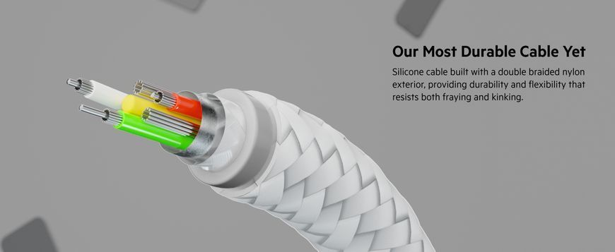 Belkin Кабель USB-С - USB-C витой, силиконовый, с ремешком на магните, 1м, белый CAB011BT1MWH фото