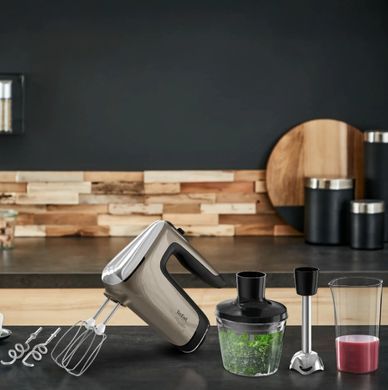 Tefal Ручной миксер Powermix Silence 4-в-1, 850 Вт, 4 насадки, мини-измельчитель, турборежим, бронзовый HT663AF0 фото