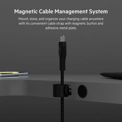 Belkin Кабель USB-С - USB-C витой, силиконовый, с ремешком на магните, 1м, черный CAB011BT1MBK фото