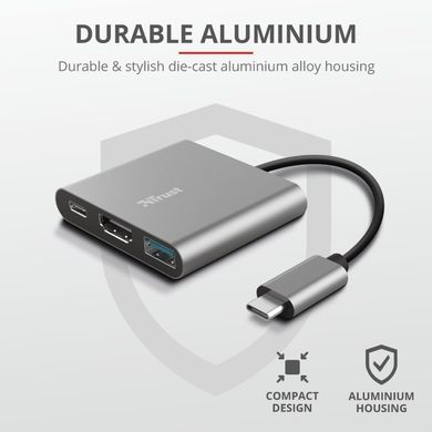 USB-хаб Trust Dalyx 3-in-1 Multiport USB-C Adapter ALUMINIUM 23772_TRUST фото
