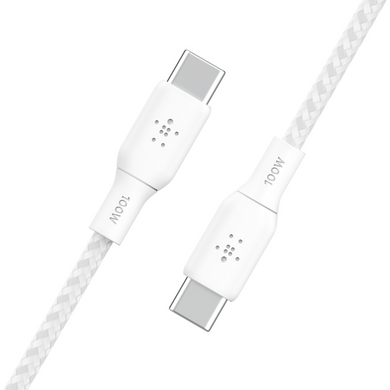 Belkin Кабель заряджання/синхронізації USB-С > USB-С 3м, 100Вт, плетений, білий CAB014BT3MWH фото