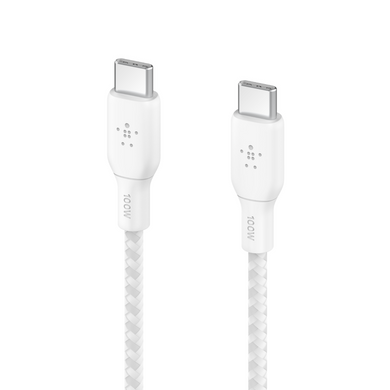 Belkin Кабель заряджання/синхронізації USB-С > USB-С 3м, 100Вт, плетений, білий CAB014BT3MWH фото