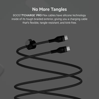Belkin Кабель USB-С - USB-C витой, силиконовый, с ремешком на магните, 1м, черный CAB011BT1MBK фото