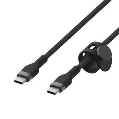 Belkin Кабель USB-С - USB-C витой, силиконовый, с ремешком на магните, 1м, черный CAB011BT1MBK фото