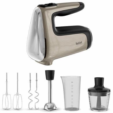 Tefal Ручной миксер Powermix Silence 4-в-1, 850 Вт, 4 насадки, мини-измельчитель, турборежим, бронзовый HT663AF0 фото