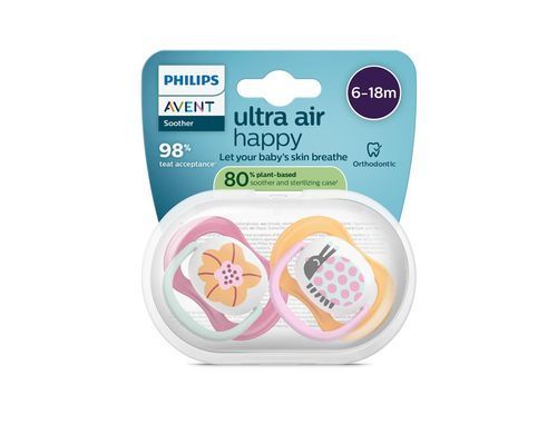 AVENT Philips Avent SCF080/27 Ultra Air pacifier, 6-18 months, 2pcs, girl design. SCF080/27 фото