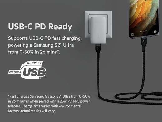 Belkin Кабель USB-С - USB-C витой, силиконовый, с ремешком на магните, 1м, черный CAB011BT1MBK фото
