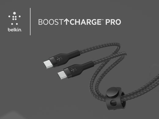 Belkin Кабель USB-С - USB-C витой, силиконовый, с ремешком на магните, 1м, черный CAB011BT1MBK фото