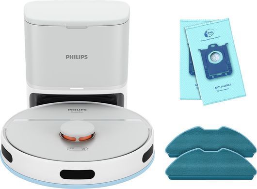 Philips Робот-пылесос Philips Series 2000, h=9.7см, влажная уборка, конт пыль -0.38л, вода -0.3л, автон. раб. до 120мин, EPA 11, Wi-Fi, станция самоочищ., белый XU2100/25 фото