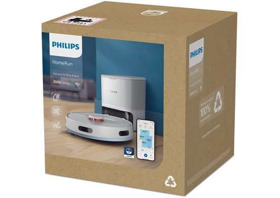 Philips Робот-пылесос Philips Series 2000, h=9.7см, влажная уборка, конт пыль -0.38л, вода -0.3л, автон. раб. до 120мин, EPA 11, Wi-Fi, станция самоочищ., белый XU2100/25 фото