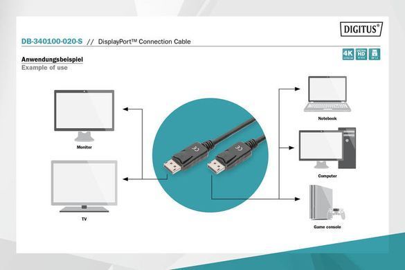 Digitus Кабель DisplayPort UHD 4K, M/M, 2 m, double shielding DB-340100-020-S фото