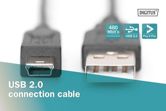 Digitus Кабель USB-A > USB-mini B синхронізації, 3.0 m, чорний AK-300130-030-S фото
