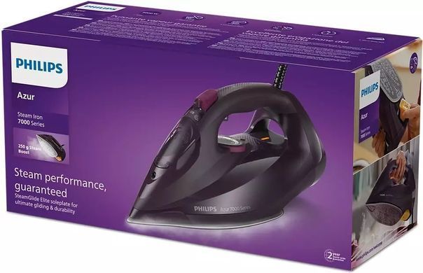 Philips Утюг 7000 Series, 3000Вт, 300мл, паровой удар -250гр, постоянный пар - 50гр, нерж. сталь, пурпурный DST7061/30 фото