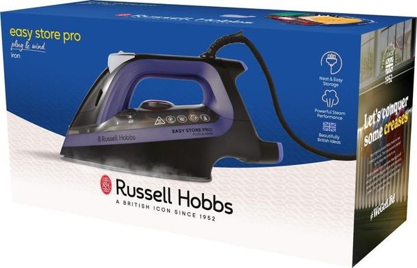 Russell Hobbs Праска Easy Store Pro, 2400Вт, 320мл, паровий удар -200гр, постійна пара - 50гр, зберігання шнура, керам. підошва, чорно-синій 26731-56 фото
