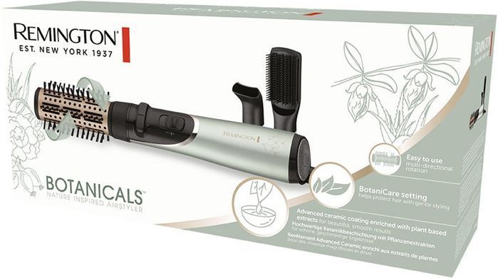 Remington Фен-щітка Botanicals, 800Вт, 2 режими, іоніз-я, оберт., хол. обдув, кераміка, м'ятно-чорний AS5860 фото