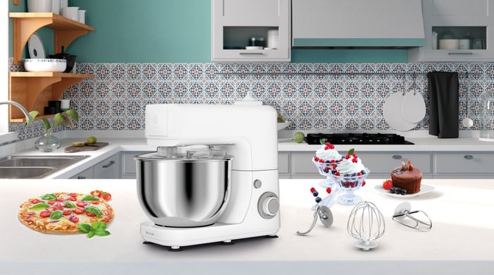 Кухонная машина Tefal MASTERCHEF ESSENTIAL, 800Вт, чаша-металл, корпус-металл+пластик, насадок-4, белый QB150138 фото