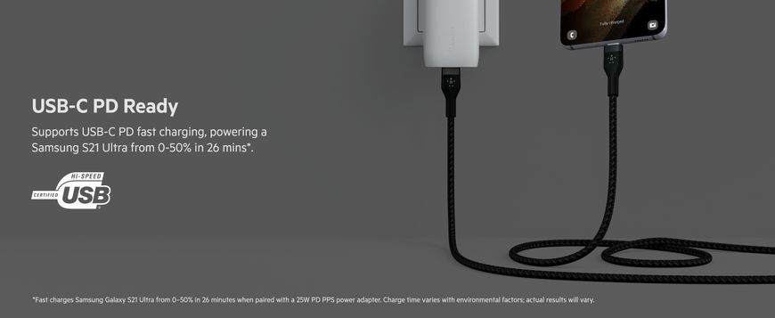 Belkin Кабель USB-С - USB-C витой, силиконовый, с ремешком на магните, 1м, черный CAB011BT1MBK фото