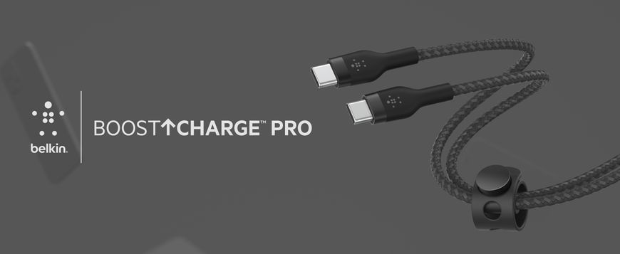 Belkin Кабель USB-С - USB-C витой, силиконовый, с ремешком на магните, 1м, черный CAB011BT1MBK фото