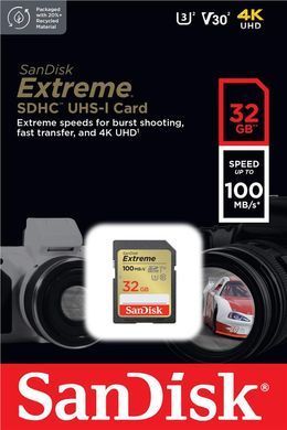 SanDisk Карта памяти SD 32GB C10 UHS-I U3 R100/W60MB/s Extreme V30 SDSDXVT-032G-GNCIN фото