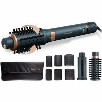 Rowenta Фен-щітка Rowenta Air Rotate, 1300Вт, 4 режими, іоніз-я, хол. обдув, функція фену, 3 насадки, кераміка, чорно-золотий UB9920E0 фото