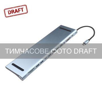 2E Хаб 2E USB-С > USB-A 2.0/2xUSB-A 3.0/2xUSB-C PD/2xHDMI/VGA/jack3.5/microSD/SD/Ethernet, 0.15м, сірий 2E-W2703 фото