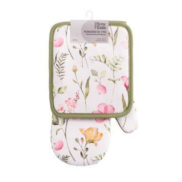 ARDESTO Набір прихваток для кухні ARDESTO Spring flowers 18х20см, 18х30см, 100% поліестер (верх), 100% бавовна (низ), білий