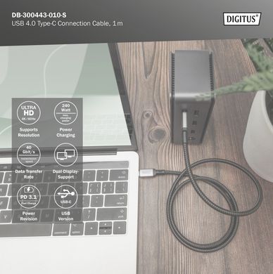 Digitus Кабель USB 4.0 (Type-C/Type-C) 1м, чорний DB-300443-010-S фото