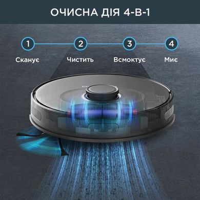 Rowenta Робот-пилосос X-Plorer Serie 75 S, h=9.5см, вологе прибирання, конт пил -0.4л, вода -0.3л, автон. робота до 120хв, НЕРА, управління через смартфон, чорний RR8575WH фото