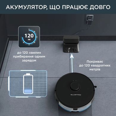 Rowenta Робот-пилосос X-Plorer Serie 75 S, h=9.5см, вологе прибирання, конт пил -0.4л, вода -0.3л, автон. робота до 120хв, НЕРА, управління через смартфон, чорний RR8575WH фото