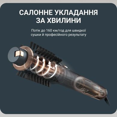 Rowenta Фен-щітка Rowenta Air Rotate, 1300Вт, 4 режими, іоніз-я, хол. обдув, функція фену, 3 насадки, кераміка, чорно-золотий UB9920E0 фото