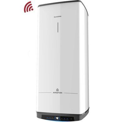 Ariston Водонагрівач електр. Ariston QUADRIS 120 WIFI FR EU прямокутний, 120л, 2,4кВт, сух. нагр. елемент, ел. кер-ня, B, Франція, білий