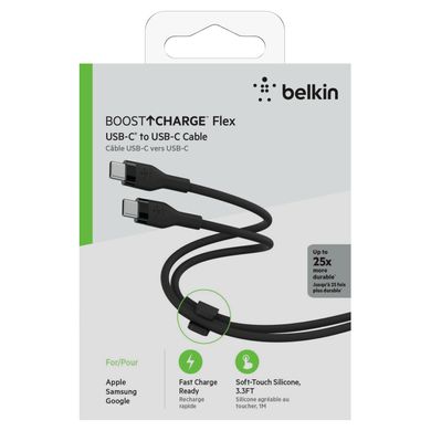 Belkin Кабель USB-С - USB-C силіконовий, з кліпсою, 1м, чорний CAB009BT1MBK фото