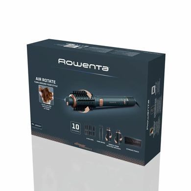 Rowenta Фен-щітка Rowenta Air Rotate, 1300Вт, 4 режими, іоніз-я, хол. обдув, функція фену, 3 насадки, кераміка, чорно-золотий UB9920E0 фото