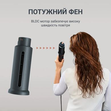 Rowenta Фен-щітка Rowenta Air Rotate, 1300Вт, 4 режими, іоніз-я, хол. обдув, функція фену, 3 насадки, кераміка, чорно-золотий UB9920E0 фото