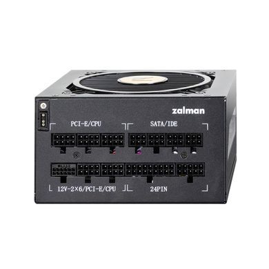 Zalman Блок живлення Zalman Teramax 2 View (1000W) 99%, 80+ Gold, 120мм, 1xMB 24pin(18+10), 2xCPU(4+4 pin), 3xMolex, 12xSATA, 4xPCIe 8pin(6+2), 1xPCIe GEN5 16pin, 1x +5V ARGB cable, Fully Modular ZM1000-TMX2VIEW фото