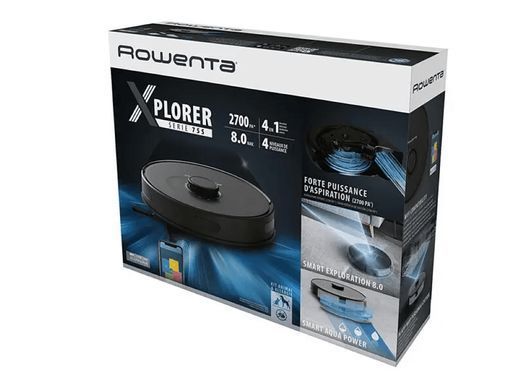 Rowenta Робот-пилосос X-Plorer Serie 75 S, h=9.5см, вологе прибирання, конт пил -0.4л, вода -0.3л, автон. робота до 120хв, НЕРА, управління через смартфон, чорний RR8575WH фото