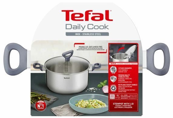Tefal Кастрюля Daily Cook с крышкой, 24см, нержавеющая сталь, алюминий, бакелит G7124645 фото