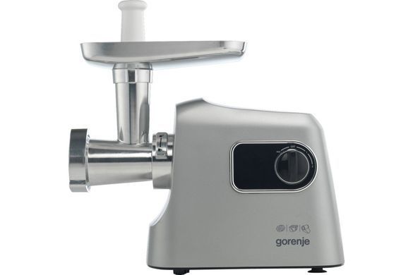 Gorenje М'ясорубка, 2500Вт, 2.8кг/хв, 3 решітки, насадка для ковбас, кеббе, шнековий соковидавлювач, 3 терки, пластик/метал, нерж MG2500DS фото